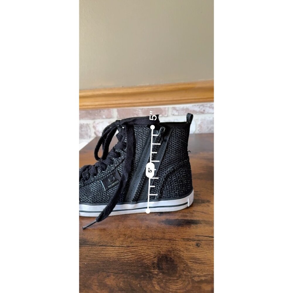 G Los Angeles Black Textured High-Top Sneakers With Side Zipper & Laces - Picture 14 of 16